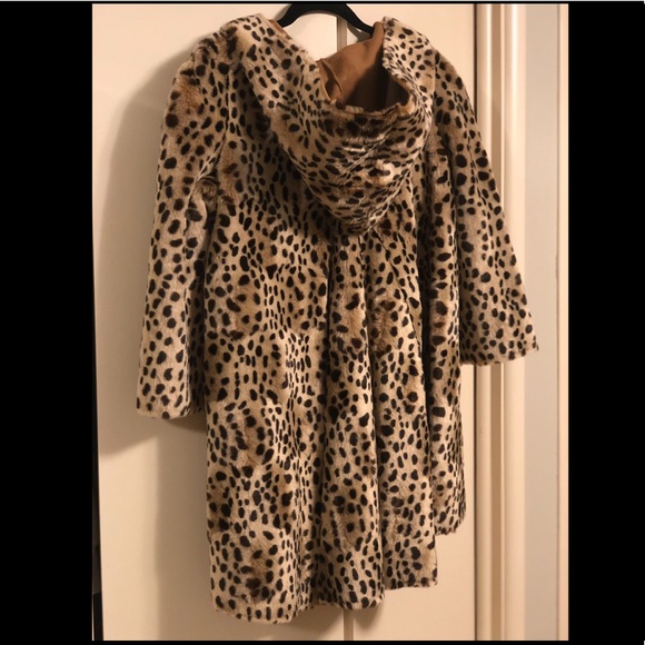 Faux fur leopard hooded swing coat - Picture 2 of 2